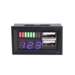 Voltmetru digital cu leduri albastre si indicator, 12 V, incarcare 2 x USB 5V2A, 3 digit, 2 fire, carcasa